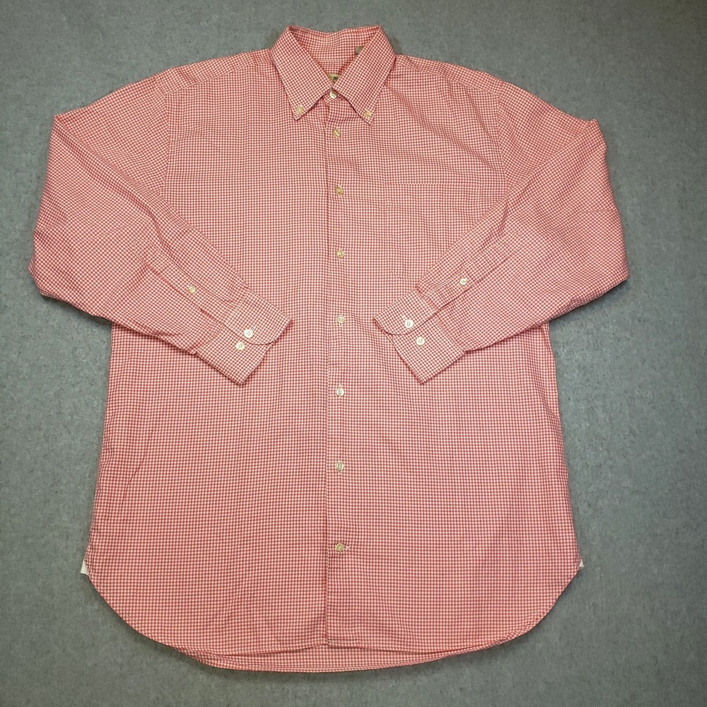 Peter Millar Button Down Shirt Mens Pink‎ White Gingham Size M Long Sleeve